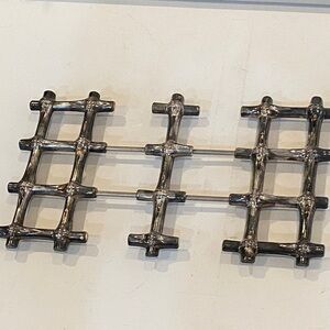 Mid Century Leonard Silver Plate Metal Faux Bamboo Expandable Trivet VTG